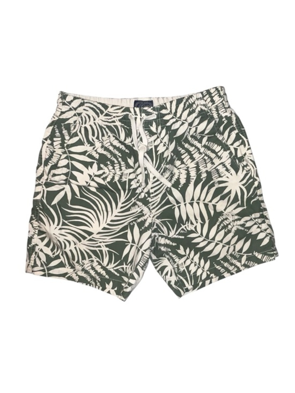J. Crew Tropical Print Men’s Shorts Pockets Green Cream Drawstring Size Small